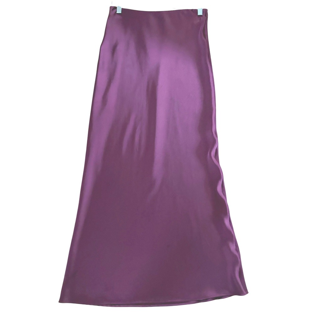 Zara Burgundy Plum Satin Midi Skirt High Waisted Size XS
